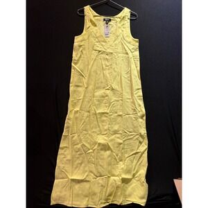 DKNY Womens Yellow Sleeveless V-Neck Linen Blend Maxi Shift Dress XS